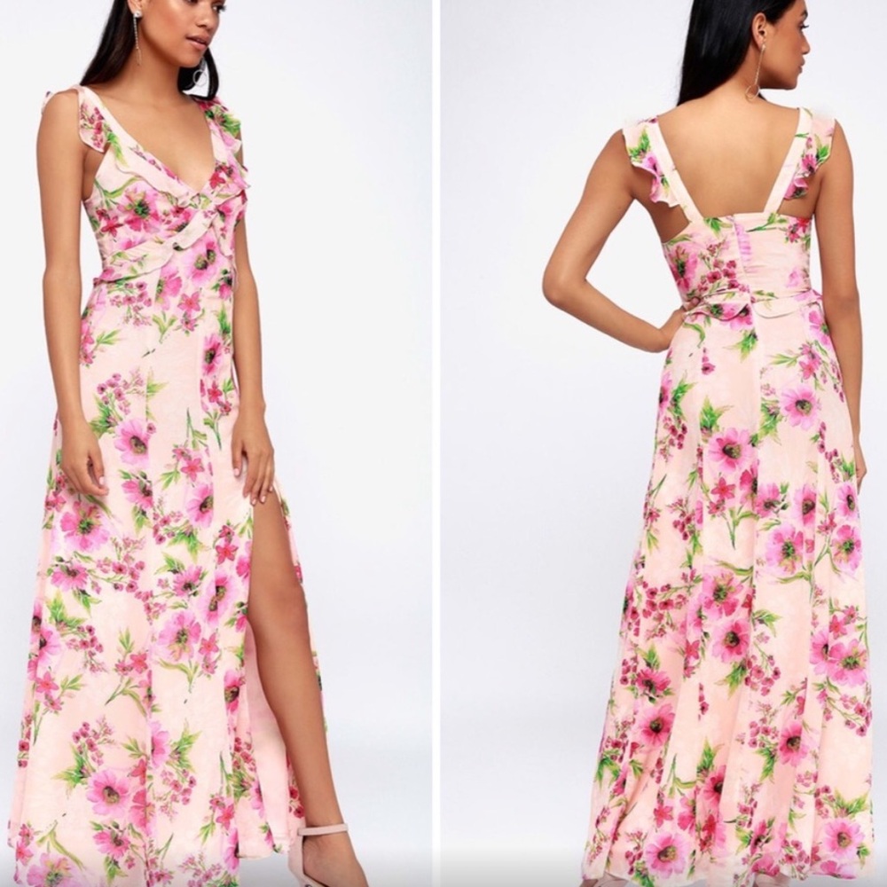 Feeling Fleur-ty Blush Pink Floral Print Ruffled Maxi Dress Size XS